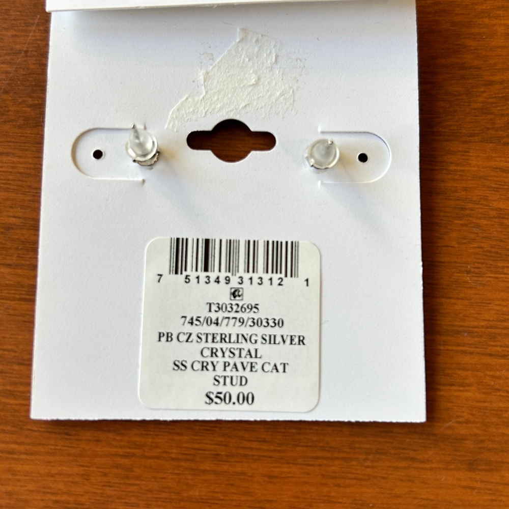 NWT Crystal Cat Sterling Silver Earrings - Picture 2 of 2